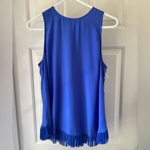 Marie Oliver Womens 100% Silk Paige Fringe Sleeveless Tank Blouse Blue Size 3